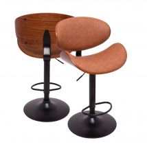 Glasgow - Set 2 Sgabelli Bar imbottiti 52,5x94/115x40 cm in legno Massello e Similpelle Marrone