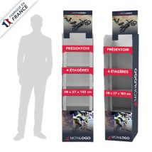 Présentoir avec fronton 4 étagères carton personnalisé - 38 x 27 x 185 cm - Fulfiller.com