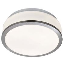 Bathroom Drum Shape Satin Silver Ceiling Light With Opal Glass