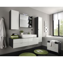 Beach Bathroom Set In Grey With White Gloss Fronts And Lighting