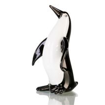 Penguin Sculpture In Black And White Glass