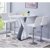 Axara White Grey Gloss Bar Table With 4 Ripple White Stools