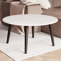 Bellvue White Marble Top Coffee Table With Dark Wooden Legs