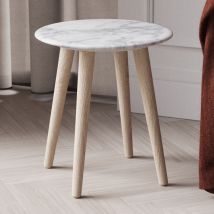 Bellvue White Marble Top Side Table With Natural Wooden Legs
