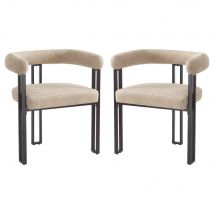 Bruges Fabric Dining Chair In Pair - Oatmeal