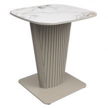 Castle Ceramic Side Table With Beige Wooden Base In White