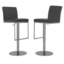 Enzi Grey Faux Leather Bar Chairs With Steel Base In Pair