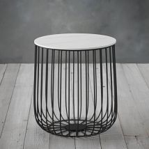 Enzi Small Marble Effect Coffee Table With Black Cage Frame In White