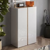 Flint Narrow High Gloss Shoe Cabinet 2 Doors In White Cadiz Oak