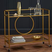 Gaspe Rectangular Glass Shelves Drinks Trolley With Gold Frame