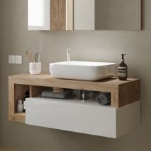 Hanmer 110cm White Gloss Wall Hung Vanity Unit In Cadiz Oak