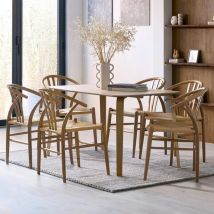 Kanata Oak Wooden Dining Table With 6 Sikeston Rattan Chairs