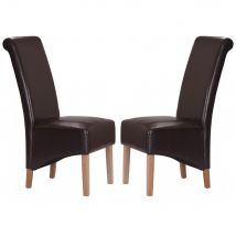 Kutztown Brown Leather Dining Chairs With Oak Legs In Pair