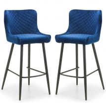 Lakia Blue Velvet Bar Stools With Black Legs - Pair
