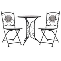 Lucca Ceramic Tile 3 Piece Mosaic Bistro Set In Grey