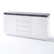 Mentis Sideboard With LED In Matt White Concrete And 4 Drawers