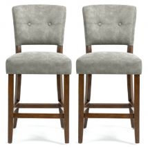 Ontario Grey Bison Fabric Bar Chairs In Pair