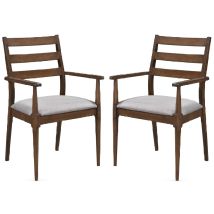 Orillia Walnut Wooden Carver Dining Chairs With Fabric Seat In Pair