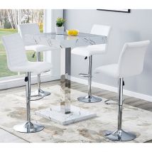 Topaz Vida Marble Effect Gloss Bar Table 4 Ripple White Stools