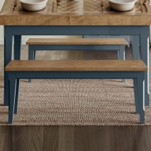 Sanford Small Wooden Dining Bench In Blue And Oak