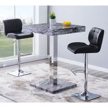 Topaz Melange Marble Effect Bar Table 2 Candid Black Stools