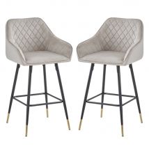 Vandalia Mink Velvet Bar Chairs With Metal Legs In Pair