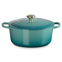 Le Creuset Bräter Signature Rund Gusseisen Bleu Riviera Blau 28 cm