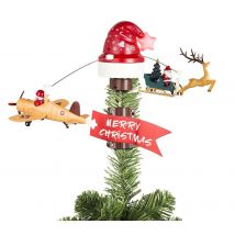 Christbaumspitze mit fliegendem Weihnachtsschlitten Flugzeug Bewegung Musik LED