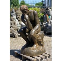 Figur Der Denker n. Rodin 110cm Groß Guss-Stein Frostsicher Garten Statue Schwarz-Rost