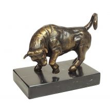 Figur Bulle Börse Skulptur Eisen auf Marmorsockel Dekofigur Stier