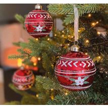 Christbaumkugeln Rot Blümchen Weiß Grün 3 Stück Weihnachtskugeln Echt Glas
