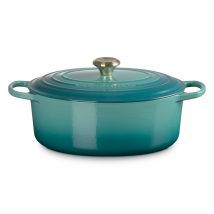 Le Creuset Bräter Signature Oval Gusseisen Bleu Riviera Blau 29 cm