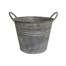 Zinkeimer Pflanztopf Zink Rund mit Griffen Vintage Landhausstil Grau 19 cm