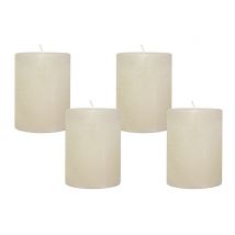4 Rustic Stumpenkerzen Premium Kerze Creme Weiß 6x8cm - 28 Std Brenndauer
