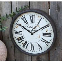 Chic Antique Wanduhr Cafe de France Vintage-Stil Metallrahmen Rund 35cm