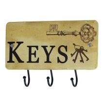 Schlüsselbrett KEYS Schlüsselhalter 3 Haken Metall Antik-Stil