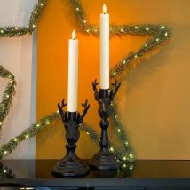 LED Stabkerze Echtwachs Elfenbein 2 Stück Warmweiß flackernd Timer Batterie