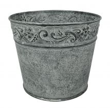 Zink Blumentopf Vintage-Stil Rund Pflanztopf Zinktopf Landhaus Grau 13,5 cm