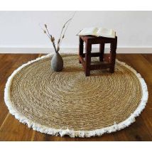 Jute Teppich Rund Boho Style Marrakesch Naturfaser Geflochten Fransen 100cm