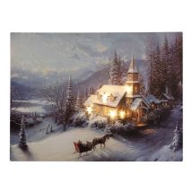 LED Bild Winterlandschaft Kirche in den Bergen Weihnachten Leinwand Wandbild 28x38cm