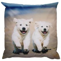Outdoor Kissen Hundemotiv 2 Hunde Welpen Gartenkissen Wasserabweisend 50 x 50 cm