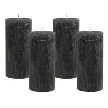 4 Rustic Stumpenkerzen Premium Kerze Anthrazit 7x15cm - 65 Std Brenndauer