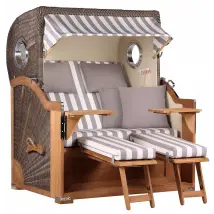 Strandkorb Norderney Teak Bullauge PE grey Dessin 513