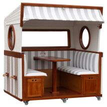 Gosch-Lounge Strandkorb 6-Sitzer durchgeflochten Mahagoni PVC Weiß ERA Dessin 989