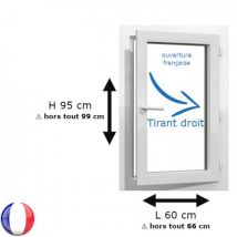 Fenêtre PVC 1 vantail H 95 x L 60 cm OF avec poignée - Couleurs & Dimensions sur mesure - Fabrication Française - Vitrage et pose menuiserie au choix