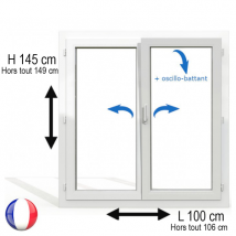 Fenêtre PVC 2 vantaux H 145 x L 100 cm OB avec poignée - Couleurs & Dimensions sur mesure - Fabrication Française - Vitrage et pose menuiserie au cho