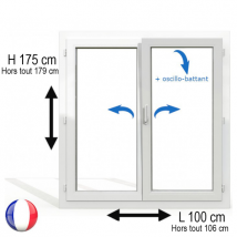 Fenêtre PVC 2 vantaux H 175 x L 100 cm OB avec poignée - Couleurs & Dimensions sur mesure - Fabrication Française - Vitrage et pose menuiserie au cho