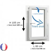 Fenêtre PVC 1 vantail H 105 x L 80 cm OB avec poignée - Couleurs & Dimensions sur mesure - Fabrication Française - Vitrage et pose menuiserie au choi