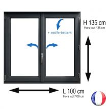 Fenêtre PVC 2 vantaux H 135 x L 100 cm OB anthracite avec poignée - Couleurs & Dimensions sur mesure - Fabrication Française - Vitrage et pose menuis