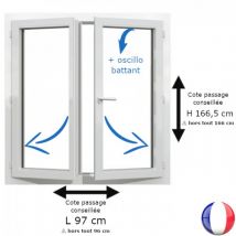 Fenêtre PVC 2 vantaux H 166 x L 96 cm hors tout OB pour pose en rénovation - Couleurs & Dimensions sur mesure - Fabrication Française - Vitrage et po